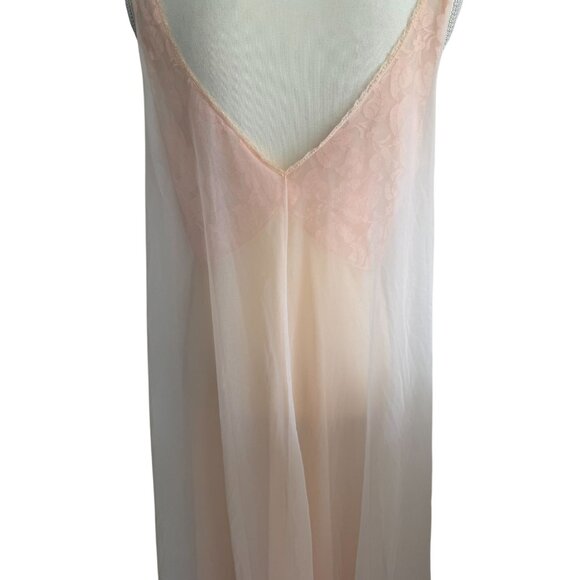 VANITY FAIR Vintage Peach Pink Lace Double Layer Nylon Nightgown Size 36 / US 6 - Picture 13 of 16
